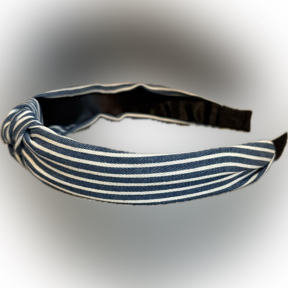 💙Stylish Blue & White Striped Denim Headband/NIP💙 - Picture 3 of 4